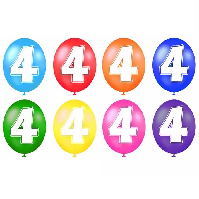 Ballon anniversaire chiffre 4 en latex multicolore