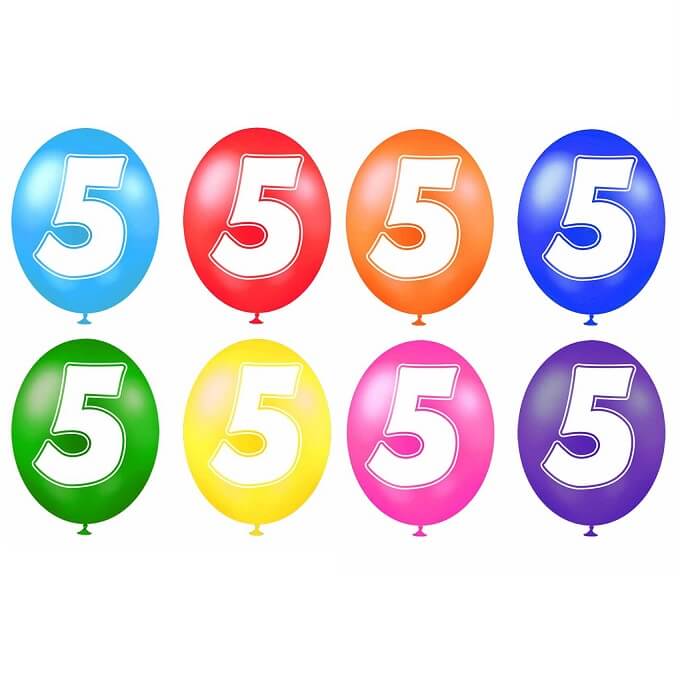 Ballon anniversaire chiffre 5 en latex multicolore