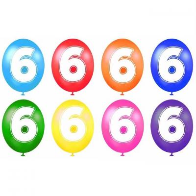 Ballon anniversaire chiffre 6 en latex multicolore