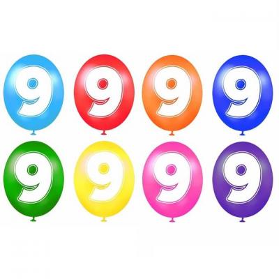 Ballon anniversaire chiffre 9 (x8) REF/BALBC9