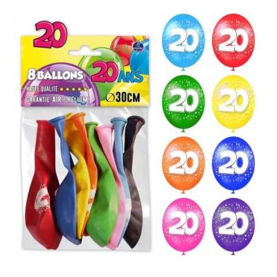 Ballon anniversaire 20ans multicolore en latex