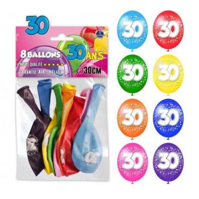 Ballon multicolore anniversaire en latex 30 ans