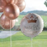 Ballon anniversaire princesse blanc et rose gold aluminium