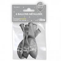 Ballon argent metallique en latex joyeux anniversaire