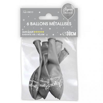 Ballon argent metallise en latex joyeux anniversaire