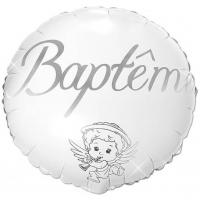 Ballon bapteme angelot blanc et argent en aluminium