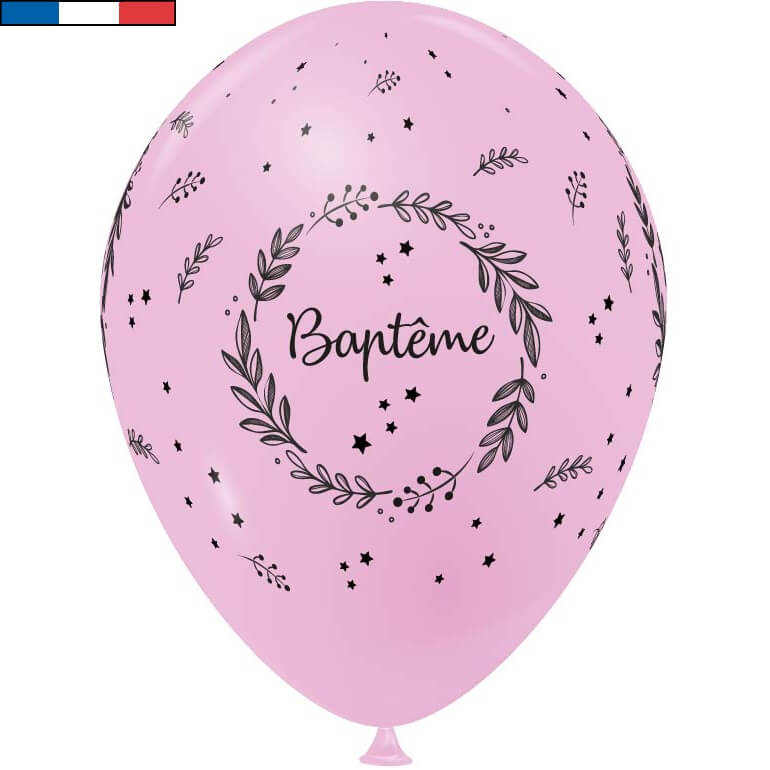 Ballon bapteme rose de fabrication francaise