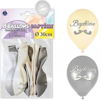 Ballon bapteme en latex blanc et argent copie