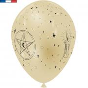 Ballon Beige latex fête d'Halloween avec motif sorcellerie 30cm (x8) REF/51575 Fabriqué en France