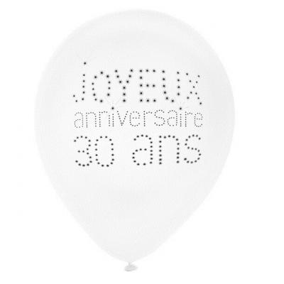 Ballon joyeux anniversaire 30 ans blanc 23cm (x8) REF/4450