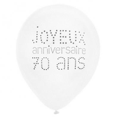 Ballon joyeux anniversaire 70 ans blanc 23cm (x8) REF/4450