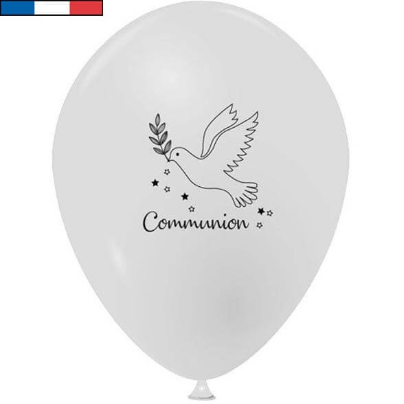 Ballon blanc communion en latex de fabrication francaise