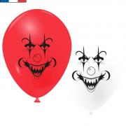 Ballon fête d'Halloween clown blanc et rouge de 25cm (x10) REF/51063 Fabriqué en France