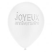 Ballon joyeux anniversaire blanc 23cm (x8) REF/4450