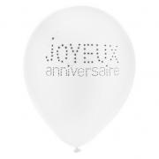 Ballon joyeux anniversaire blanc 23cm (x8) REF/4450