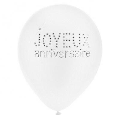 Ballon joyeux anniversaire blanc 23cm (x8) REF/4450