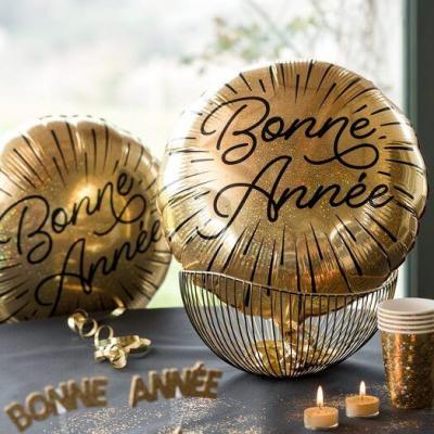 Decoration ballon bonne annee dore et noir en alu