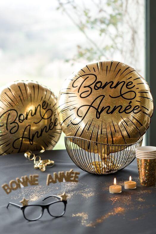 Ballon bonne annee noir et dore en alu
