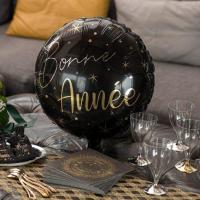 Ballon bonne annee noir et dore nouvel an