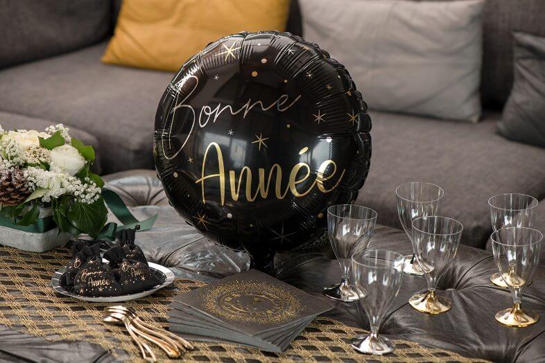 Ballon bonne annee noir et dore nouvel an