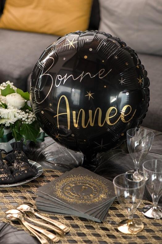 Ballon Bonne Année noir et or de 45cm pour nouvel an R/6980