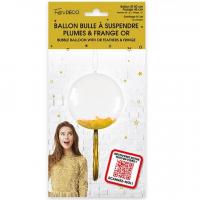 Ballon bulle transparent avec plumes et franges dore or