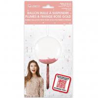 Ballon bulle transparent avec plumes et franges rose gold