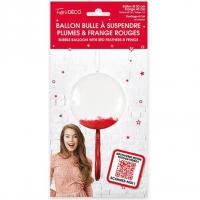 Ballon bulle transparent avec plumes et franges rouge