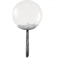 Ballon bulle transparent plumes et franges argent