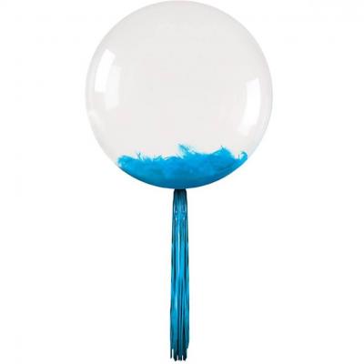 Ballon bulle transparent plumes et franges bleu