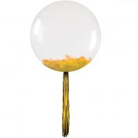 Ballon bulle transparent plumes et franges dore or