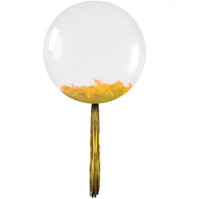 Ballon bulle transparent plumes et franges dore or