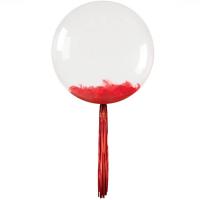Ballon bulle transparent plumes et franges rouge