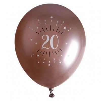 Ballon élégant anniversaire 20 ans en latex de 30cm rose gold (x6) REF/7401