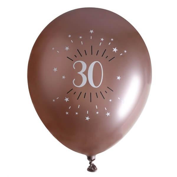 Ballon élégant anniversaire 30 ans en latex de 30cm rose gold.