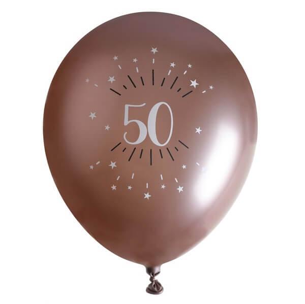 Ballon élégant anniversaire 50 ans en latex de 30cm rose gold.