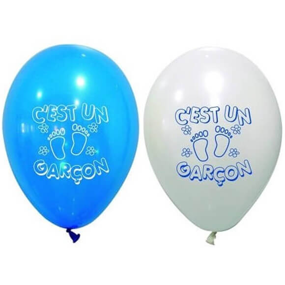 Ballon en latex baby shower garcon bleu et blanc