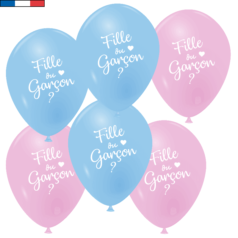 Ballon latex Baby Shower fille ou garçon en bleu et rose REF/48520