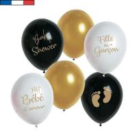 Ballon en latex francais baby shower blanc noir dore