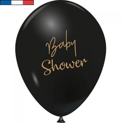 Ballon en latex francais baby shower blanc noir dore