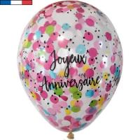 Ballon en latex joyeux anniversaire transaparent avec confettis multicolore