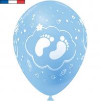Ballon francais bleu ciel en latex naissance pied de bebe