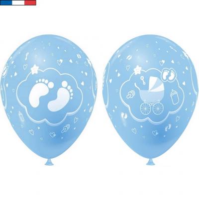 Ballon français naissance opaque en latex bleu pâle 30cm (x8) REF/43655