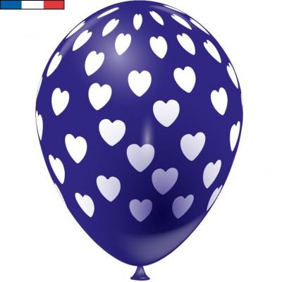 Ballon français bleu marine en latex et coeurs 30cm (x8) REF/49145