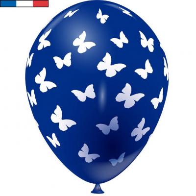 Ballon français bleu marine en latex et papillons 30cm (x8) REF/49176