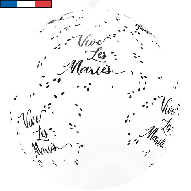 Ballon francais geant mariage vive les maries blanc et noir