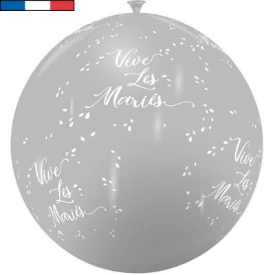 Ballon français mariage gris et blanc 1m en latex (x1) REF/11975