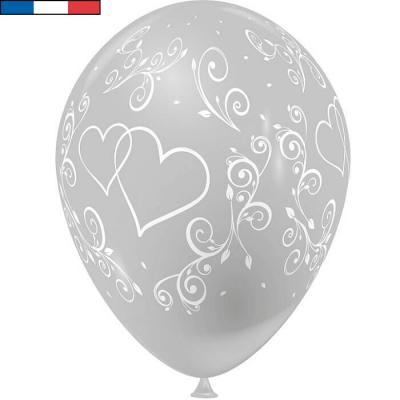 Ballon français mariage argent avec arabesques et coeurs (x8) REF/43686