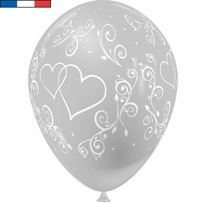 Ballon francais mariage argent arabesque coeur en latex