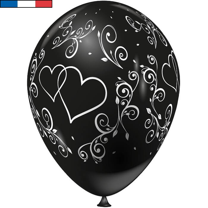 Ballon francais mariage noir arabesque coeur en latex